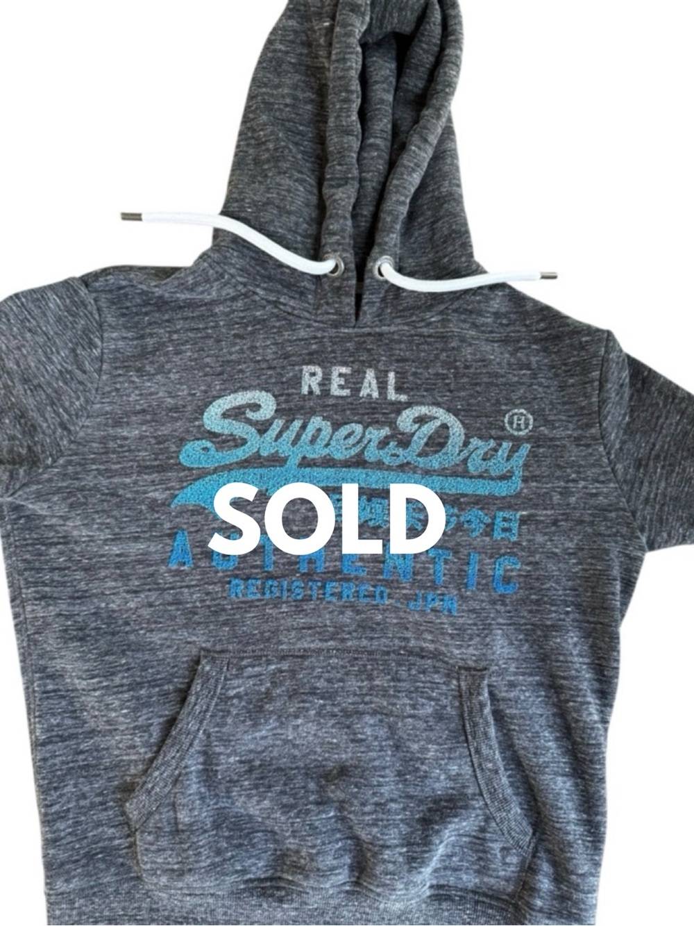 Vintage Superdry Gray Hoodie with Blue Logo